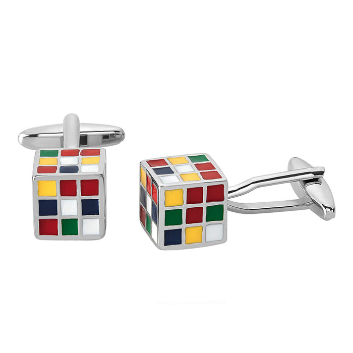 Rubik's Cube Cufflinks Silver Image Pair