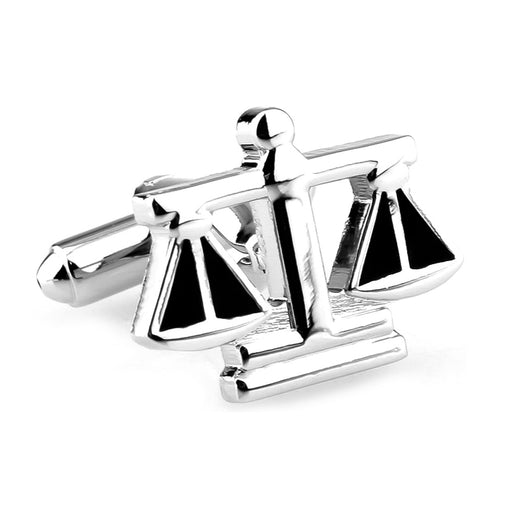 Scales Of Justice Cufflinks Silver & Black Front View