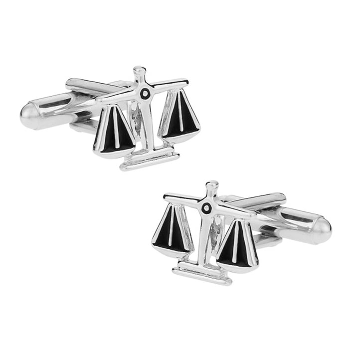 Scales Of Justice Cufflinks Silver & Black Front Pair