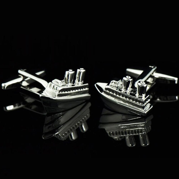 Ship Steamboat Cufflinks Silver Image Pair Front
