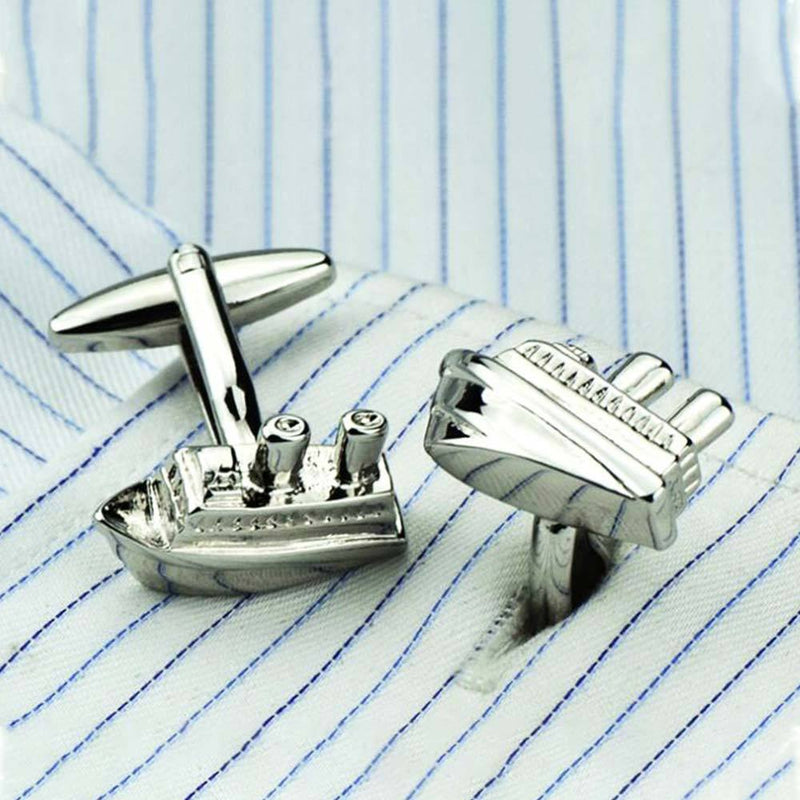 Ship Steamboat Cufflinks Silver Image In Shirt Cuff