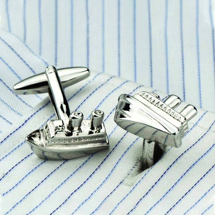 Ship Steamboat Cufflinks Silver Image In Shirt Cuff