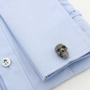Nail Dot Skull Cufflinks Silver Image On Shirt Sleeve