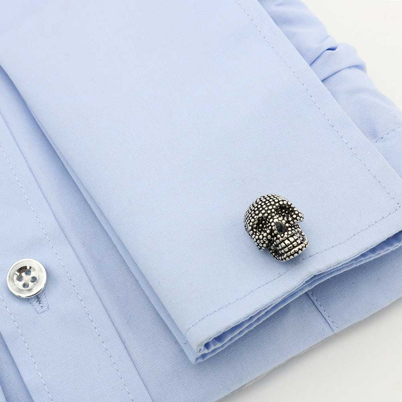 Nail Dot Skull Cufflinks Silver Image On Shirt Sleeve