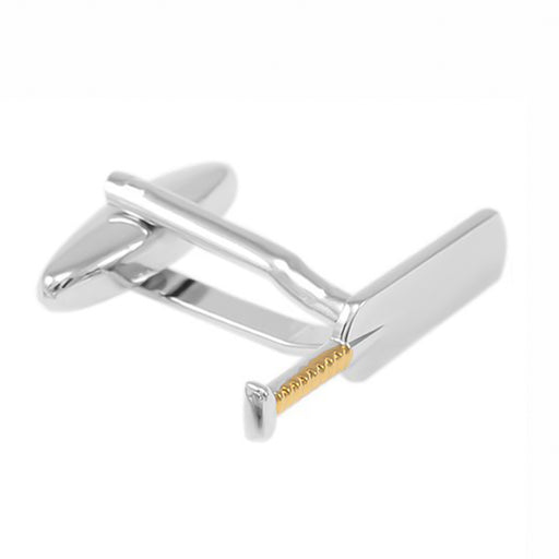 Cricket Bat Cufflinks Silver and Gold Front