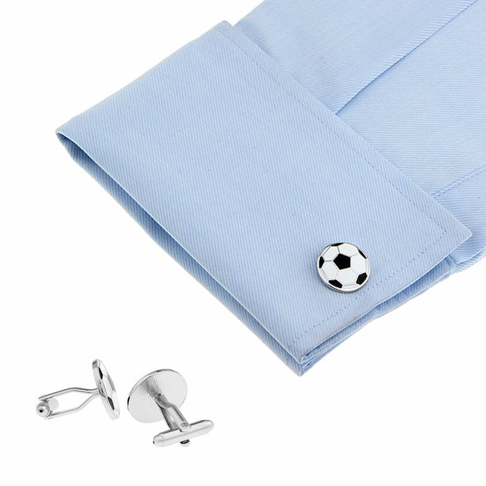 White and Black Soccer Football Cufflinks Ball Silver On Shirt Sleeve
