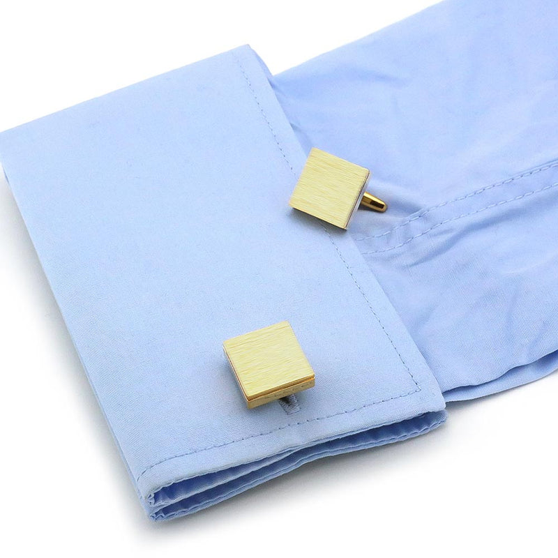 Brushed Gold Square Cufflinks Image On Shirt Sleeve