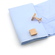 Brushed Rose Gold Square Cufflinks On shirt sleeve