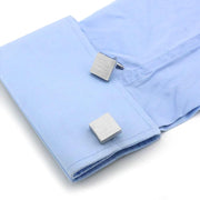 Brushed Silver Square Cufflinks Image On Shirt Sleeve