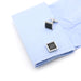 Square Cufflinks Silver With Black Carbon Fiber Center On Shirt sleeve