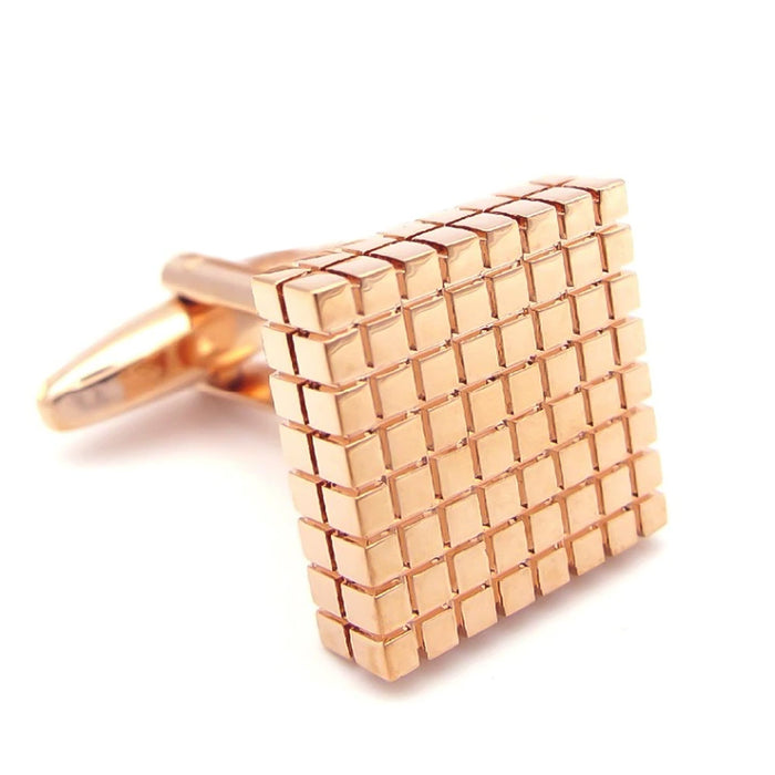 Rose Gold Cufflinks Square Checker Grid Image Front