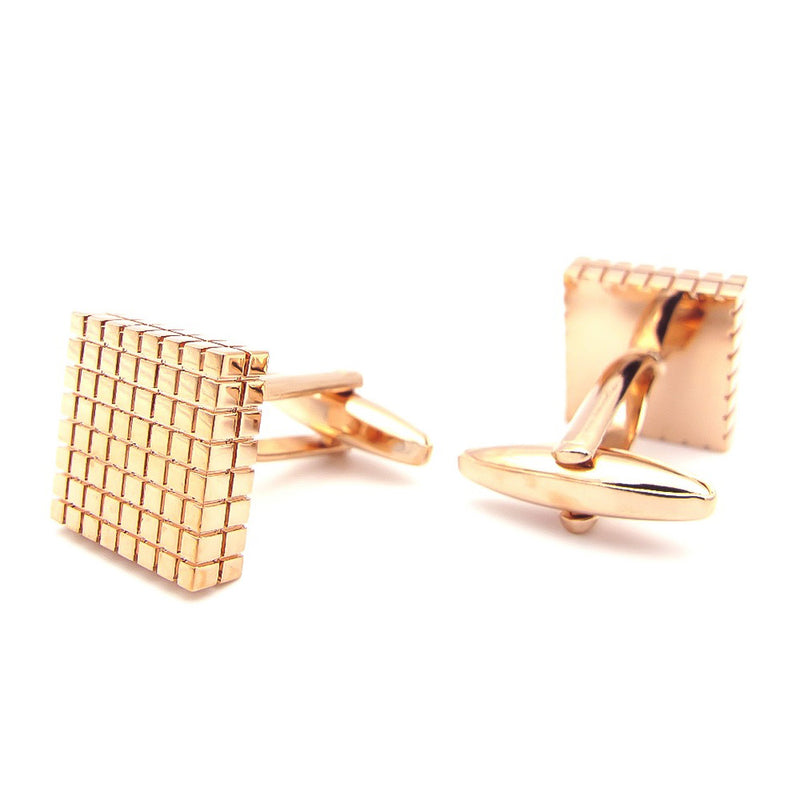 Rose Gold Cufflinks Square Checker Cut Image Back