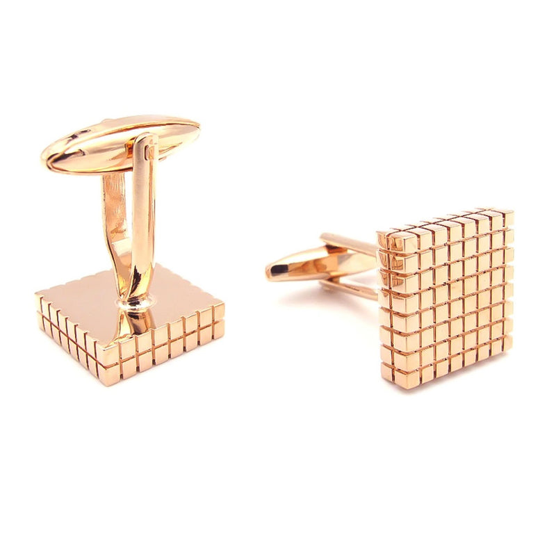 Rose Gold Cufflinks Square Checker Cut Image Bottom