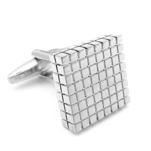 Silver Cufflinks Square Checker Grid Front Image