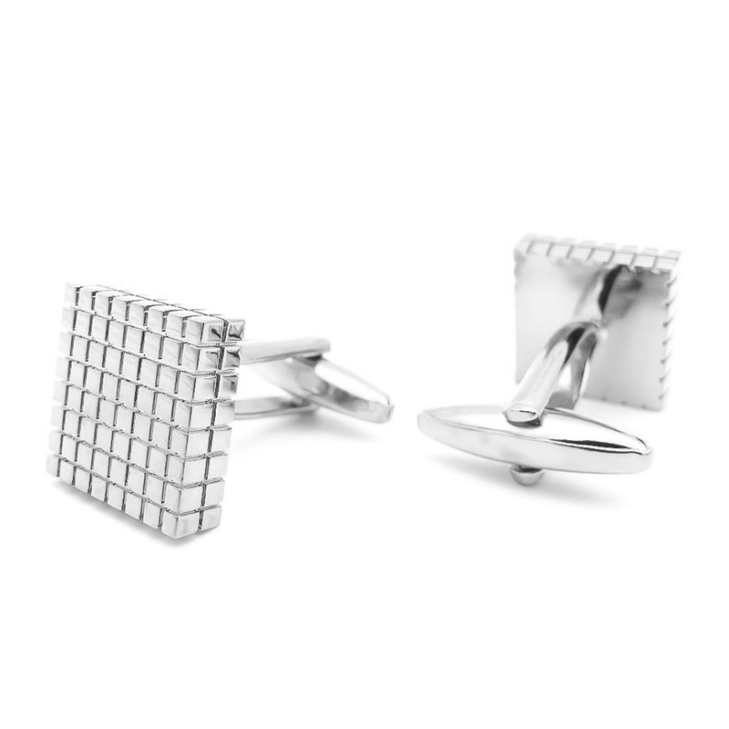 Silver Cufflinks Square Checker Grid Pair Front and Back