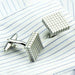 Silver Cufflinks Square Checker Grid On Shirt Pair