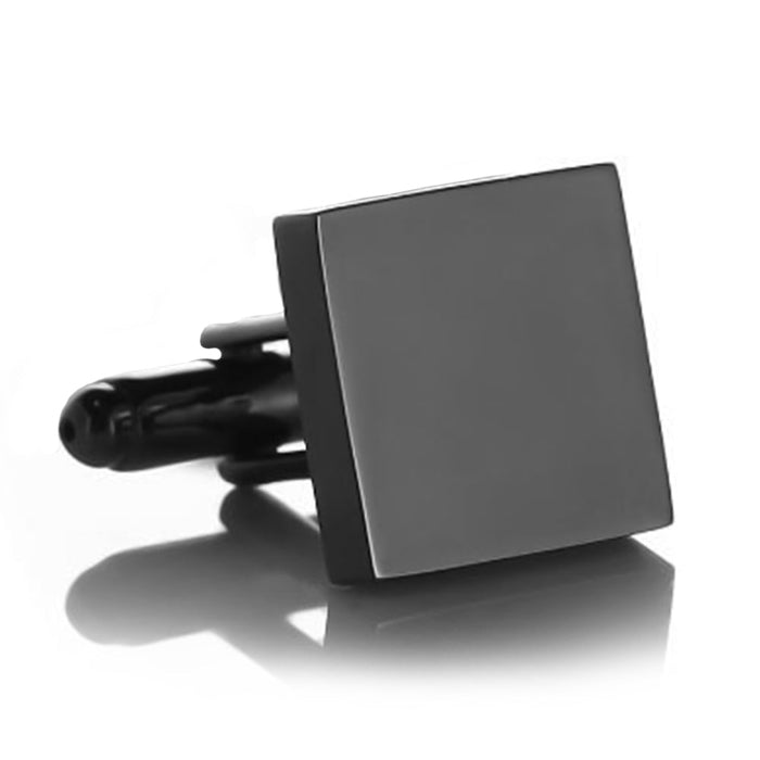 Thin Gunmetal Black Square Cufflinks Flat Front 17mm