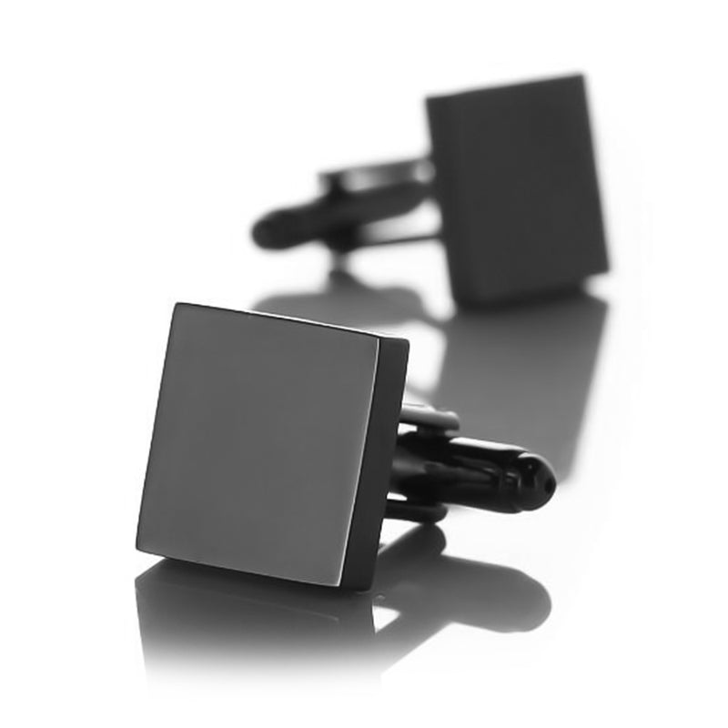 Thin Gunmetal Black Square Cufflinks Flat Front Pair