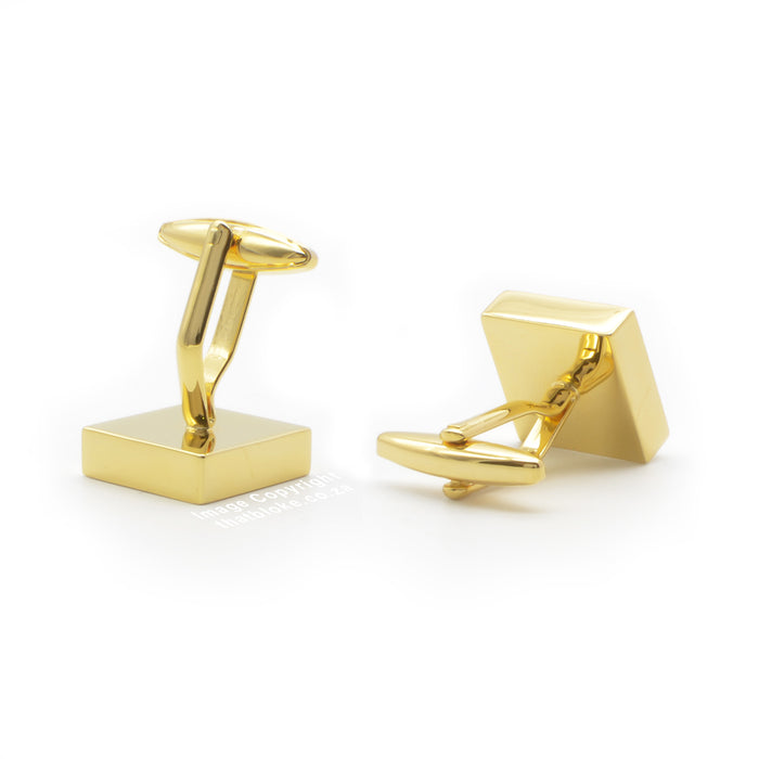 Glossy Gold Square Cufflinks Back And Bottom View