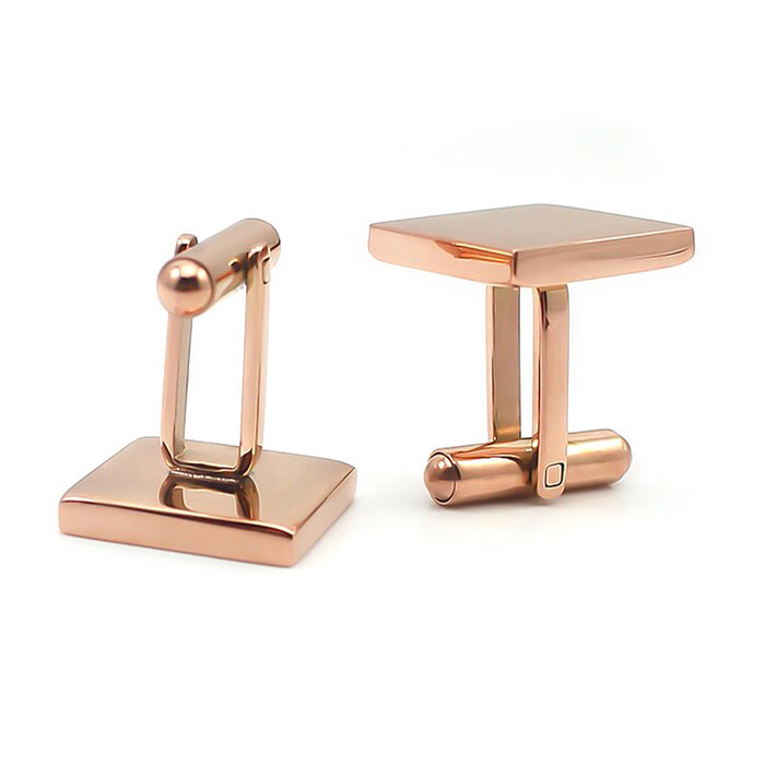 Thin Rose Gold Square Cufflinks Flat Front Top Bottom