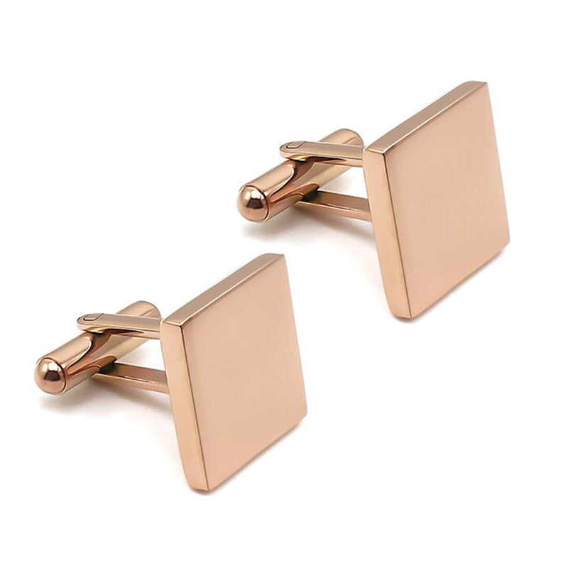 Cufflinks - Square Glossy Flat Thin 15mm (Rose Gold)