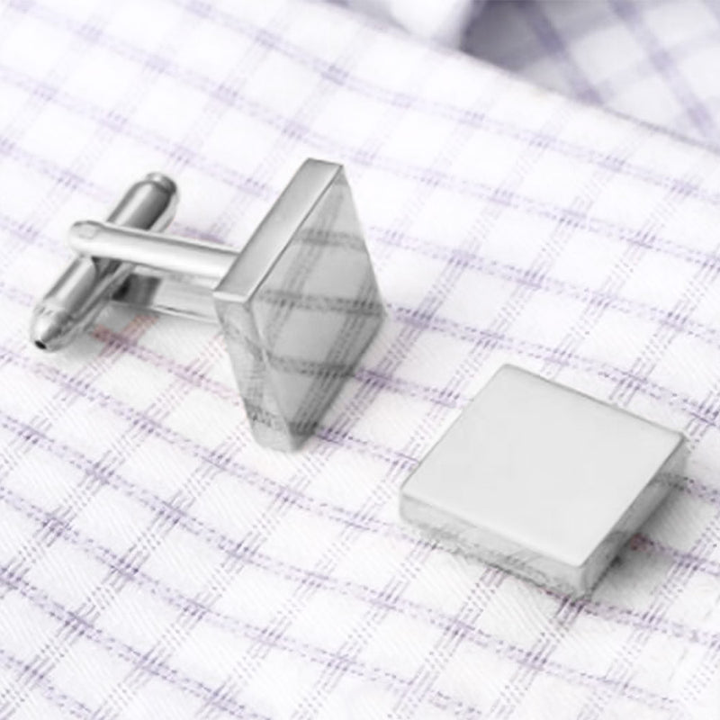 Thin Square Cufflinks Silver On Shirt Sleeve