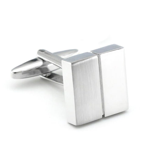Half Split Square Cufflinks Glossy & Brushed Front Silver