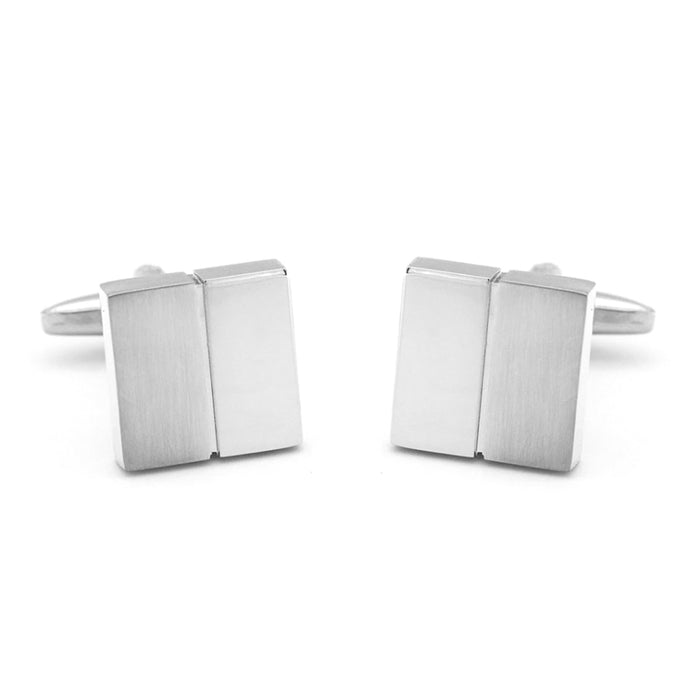 Half Split Square Cufflinks Glossy & Brushed Front Silver Pair