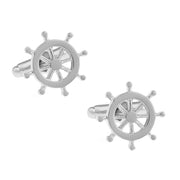 Helm Ship Steering Wheel Cufflinks Silver Image Pair