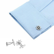 Helm Ship Steering Wheel Cufflinks Silver Image On Shirt Sleeve