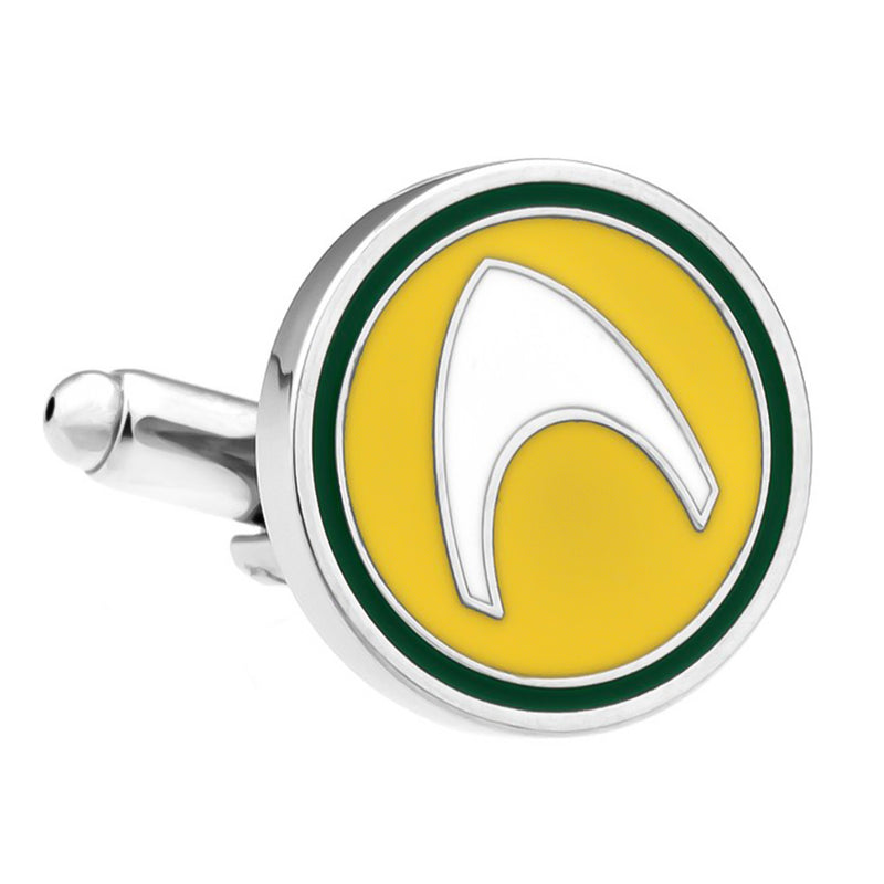 Superhero Aquaman Cufflinks Silver Logo Front