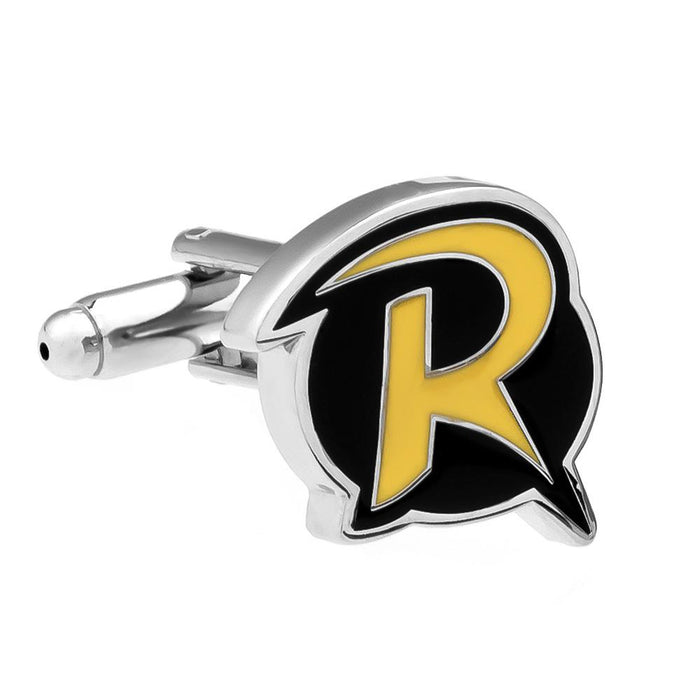 Robin Cufflinks Batmans Sidekick Silver Yellow Front Image