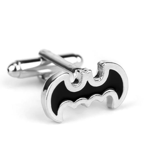 Superhero Batman Cufflinks Silver and Black 1998 Logo Image Front