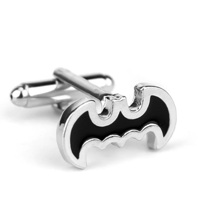 Superhero Batman Cufflinks Silver and Black 1998 Logo Image Front