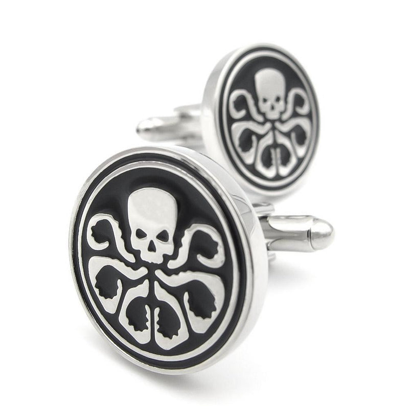 Superhero Hydra Cufflinks Silver Black Front Pair Image