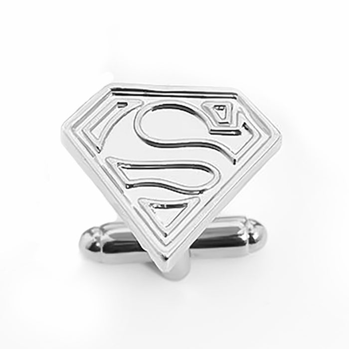 Outlined Superman Cufflinks Silver Front View