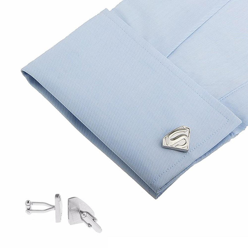 Superhero Superman Cufflinks Silver On Shirt Sleeve Image