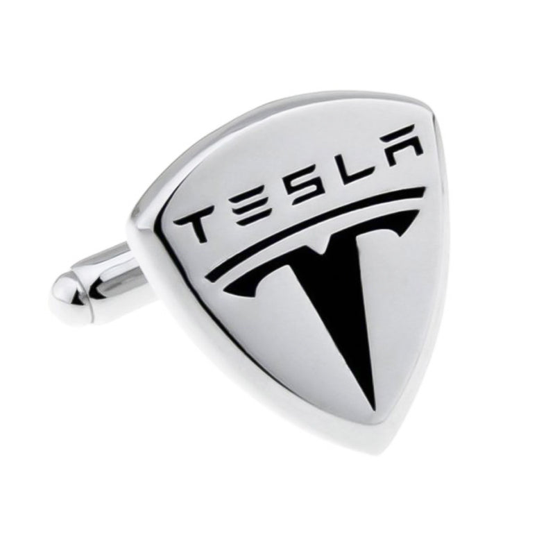 Tesla Cufflinks Car Logo Electric Automobile Image Silver Front