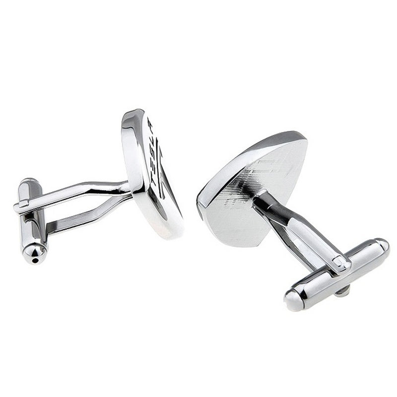Tesla Cufflinks Car Logo Electric Automobile Image Silver Back