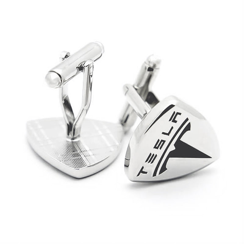 Tesla Cufflinks Car Logo Electric Automobile Image Silver Pair