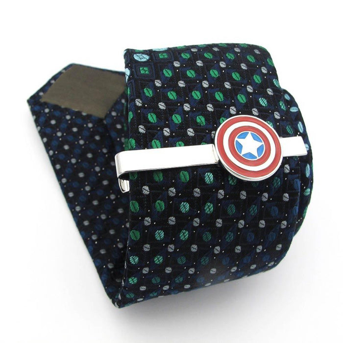 Captain America Tie Clip Silver Red Superhero Image On Tie
