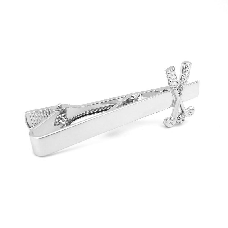Golf Tie Clip Ball and Clubs Silver