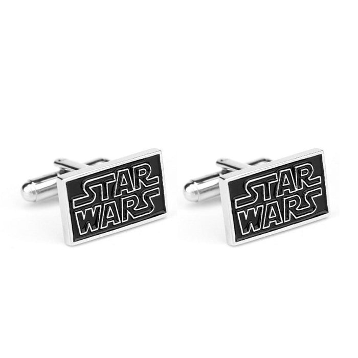 Star Wars Cufflinks Movie Logo Silver Black Image Pair Front