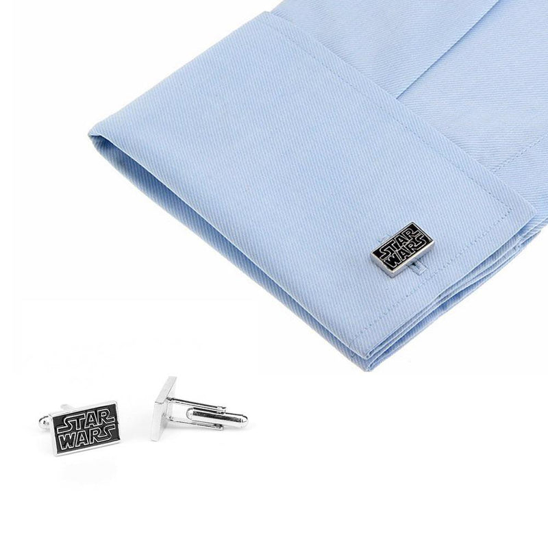 Star Wars Cufflinks Movie Logo Silver Black Image On Shirt Sleeve