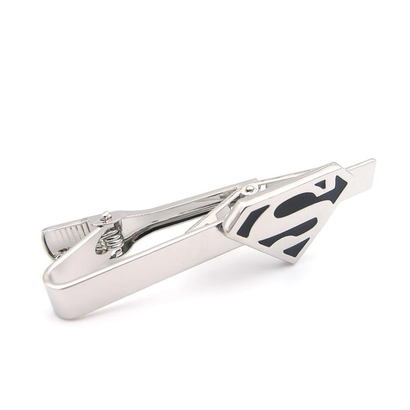 Superman Tie Clip Silver Black Superhero Image Front