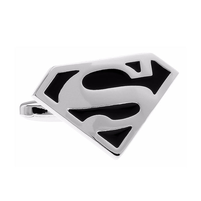 Superhero Superman Cufflinks Silver Black Image Front