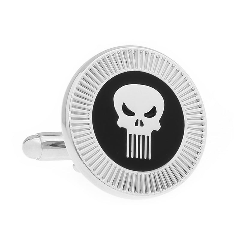 The Punisher Cufflinks Silver Black Superhero Image Front