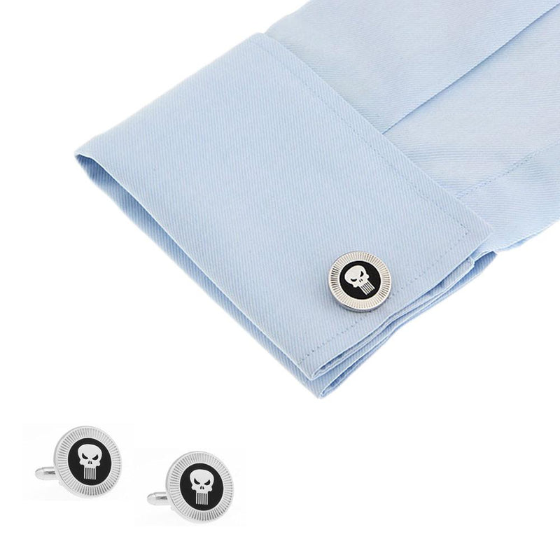 The Punisher Cufflinks Silver Black Superhero Image On Shirt Sleeve