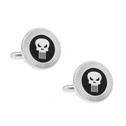 The Punisher Cufflinks Silver Black Superhero Image Pair Front