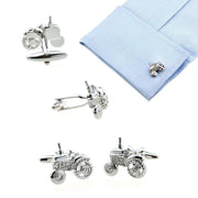 Farm Tractor Cufflinks (Silver) On Shirt Sleeve